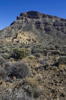 Mountain scenery in a rocky desert landscape under clear sky, Pico del Teide National Park, La