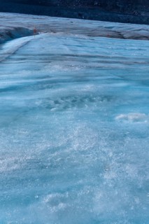 Ice formations of the athabasca glacier in jasper national park, alberta, canada, are melting due