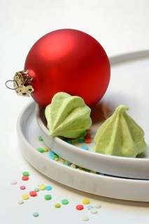 Meringue on plate, Christmas cookies, meringue and Christmas tree ball