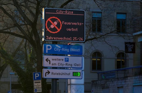 Sign, information sign, fireworks ban, fireworks ban on New Year's Eve in the city center,
