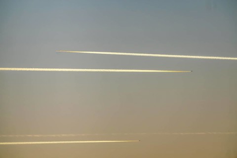 Contrails from aircraft at higher altitudes, North Rhine-Westphalia, Germany