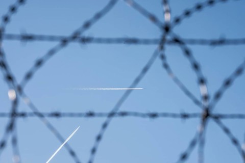 Symbolic picture security at the airport, outer fence at Düsseldorf International Airport, steel