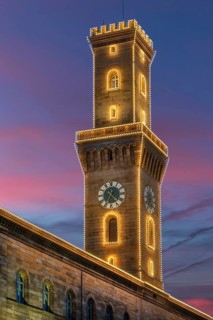 Fürth Town Hall Tower in evening lighting, the tower, is imitated the tower of the Palazzo Vecchio