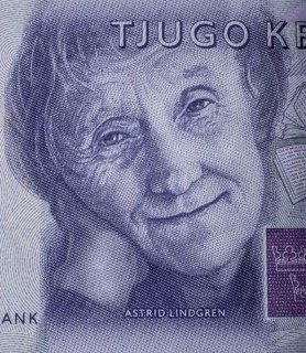 Astrid Lindgren (1907–2002) is one of Sweden's most famous authors. Portrait on Swedish 20-kroner