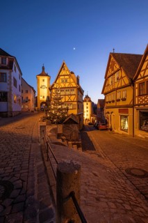 December 25, 2025: Christmastime at Plönlein — Rothenburg ob der Tauber, Bavaria, Germany. Festive