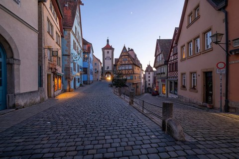 December 25, 2025: Christmastime at Plönlein — Rothenburg ob der Tauber, Bavaria, Germany. Festive