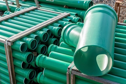 Symbolic picture construction site, sewage pipes for dirty and rainwater, for installation in the
