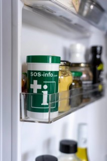 Emergency box in a refrigerator, it contains a comprehensive information sheet which gives