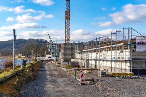 Construction site of the new regatta stand at Lake Baldeney in Essen, North Rhine-Westphalia,
