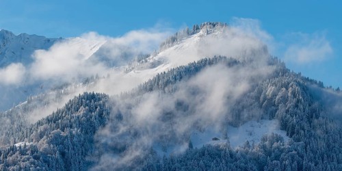 Mountain panorama from Söllereck, 1706m, in winter, Allgäu Alps, Allgäu, Bavaria, Germany