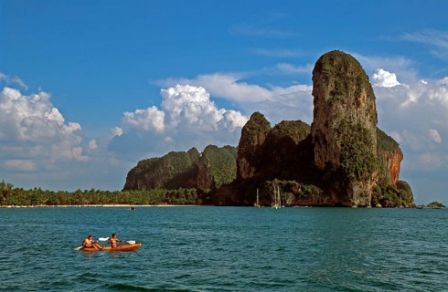 Kayak, rocks in the sea, Railay East, two years in front of the tsunami, Krabi, Thailand, December