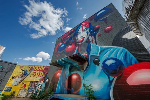 Graffiti on the former US eavesdropping facility on Teufelsberg in Grunewald, Berlin, Germany