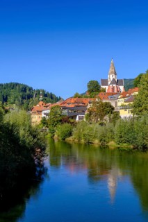 Murau with Obermurau Castle and St. Matthew Church, Mur River, Styria, Austria