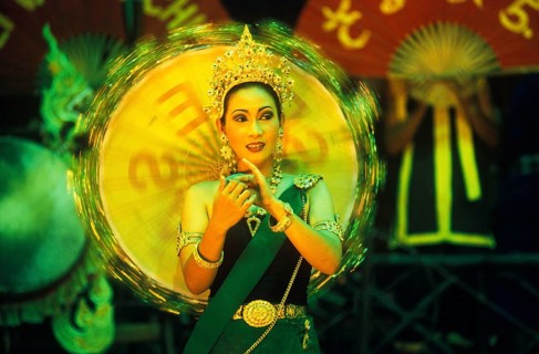 Traditional dance, parasol, Ko Phuket, Thailand, December 2002, vintage, retro, old, historical