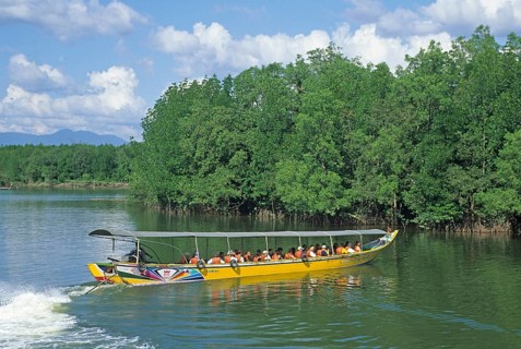 Sightseeing boat in Phangnga Bay near Ko Phuket, Thailand, December 2002, vintage, retro, old,