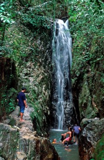 People, Bant Pae Waterfall, Khao Phra Thaeo, Ko Phuket, Thailand, December 2002, vintage, retro,
