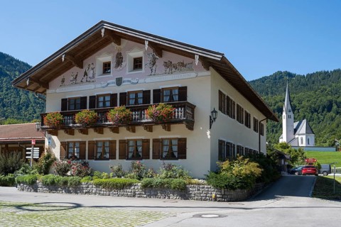 Tourist Information, Library, Town Hall, Typical Bavarian House with Flower Decorations, Kreuth,