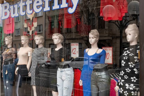 Shop window vintage fashion dolls from the 1950s, Fürth, Middle Franconia, Bavaria, Germany