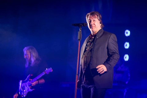 Claudius Dreilich, singer of Karat live on 50 years of KARAT tour in Berlin's Max-Schmeling-Halle