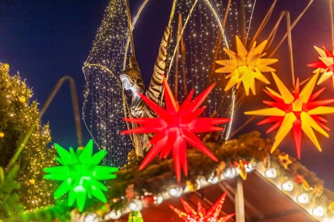 Baroque Christmas market with illuminated angels between the Protestant City Church and the