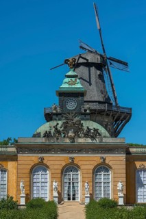 New chambers with historic windmill in Sanssouci Palace, Potsdam, Brandenburg