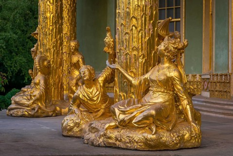Golden sculptures as façade decoration from the Chinese House, Sanssouci Park, Potsdam