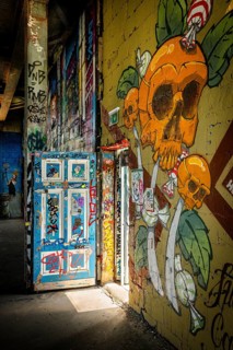 Graffiti on the former US eavesdropping facility on Teufelsberg in Grunewald, Berlin, Germany