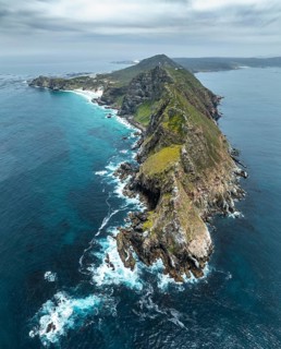 Aerial view, cliffs and sea at Cape of Good Hope, Cape Point Lighthouse, Cape Peninsula, Cape Point