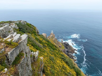Cliffs and sea at Cape of Good Hope, Cape Point Lighthouse, Cape Peninsula, Cape Point Nature