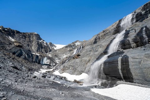 Glacier Ice and Waterfall, Worthington Glacier, Worthington Glacier State Recreational Site,