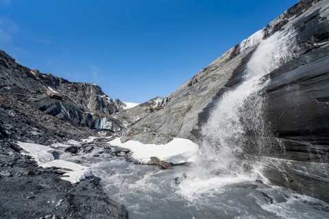 Glacier ice and glacier stream with waterfall, Worthington Glacier Glacier, Worthington Glacier