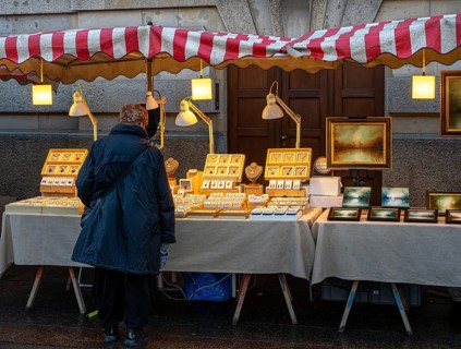 Customers at a junk stand next to Berlin's Bode Museum, Berlin, Germany