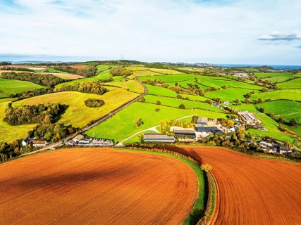 Colours of Devon Farms and Fields over Paignton and Berry Pomeroy from a drone, Totnes, England,