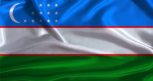 Uzbekistan flag with cloth textured background. National flag of Uzbekistan with realistic texture