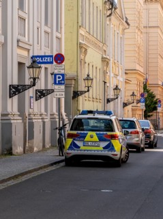 Police emergency vehicles, police station in the city center of Potsdam, Brandenburg, Germany