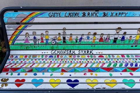 Good mood bench in the city center of Fulda, Hesse, Germany