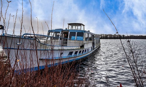Stern- und Kreisschiffahrt ships spend the winter in the port of Berlin Tegel, Germany