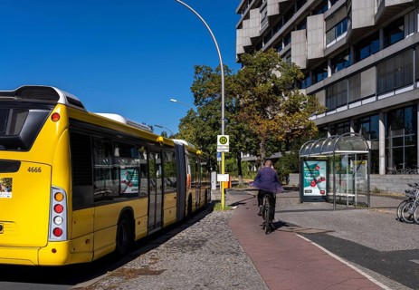BVG public bus stops at Ernst Reuter Platz in Berlin-Charlottenburg, Germany