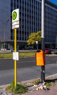 Bus stop at Ernst Reuter Platz in Berlin-Charlottenburg, Germany