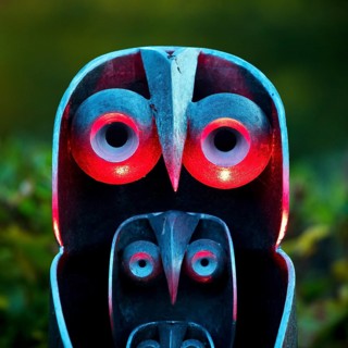 Illumination of an owl-like object during the HerbstlichtGarten event in Sauerlandpark in the