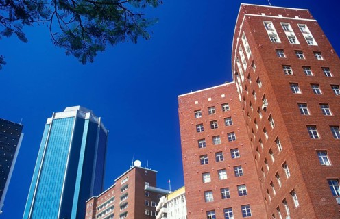 Skyscrapers in the city center of Harare, Zimbabwe, Africa, June 2000, vintage, retro, old,