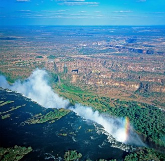Aerial view, Victoria Falls, Zambezi, Zimbabwe, Africa, June 2000, vintage, retro, old, historic