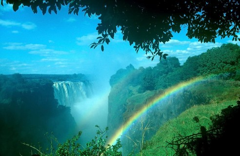 Victoria Falls, rainbow, Zambezi, Zimbabwe, Africa, June 2000, vintage, retro, old, historic