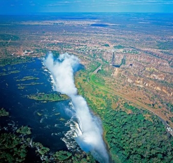 Aerial view, Victoria Falls, Zambezi, Zambezi Bridge, Zimbabwe, Africa, June 2000, vintage, retro,