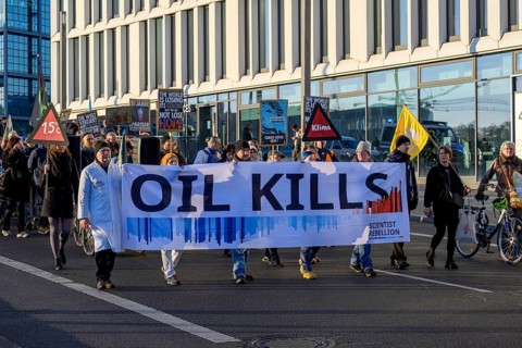 Demonstration of Extinction Rebellion to mark the 10th anniversary of the Paris Agreement and to