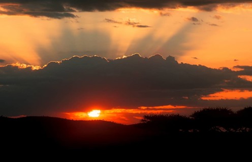 Sunset over Serengeti, Tanzania, Africa, June 2000, vintage, retro, old, historic