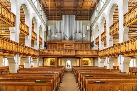 Interior and organ of the Friedenskirche im Anger Altkötzschenbroda, Kötzschenbroda, Radebeul,