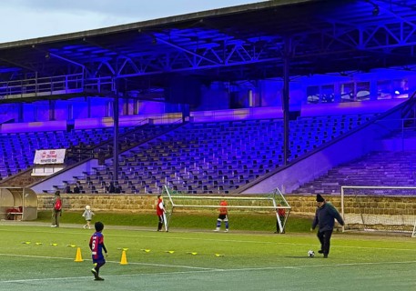 Youth training in the royal blue Glückauf Kampfbahn of FC Schalke 04, Gelsenkirchen, Ruhr area,