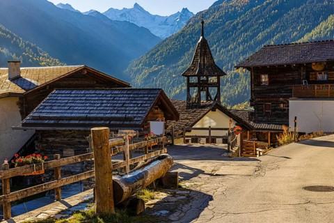 The small chapel in the mountain village of St-Jean, Val d'Anniviers, Valais Alps, Canton of