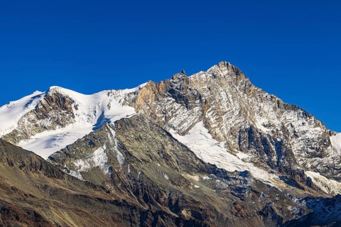 Snowy peak of Weisshorn mountain, Val d'Anniviers, Valais Alps, Canton of Valais, Switzerland